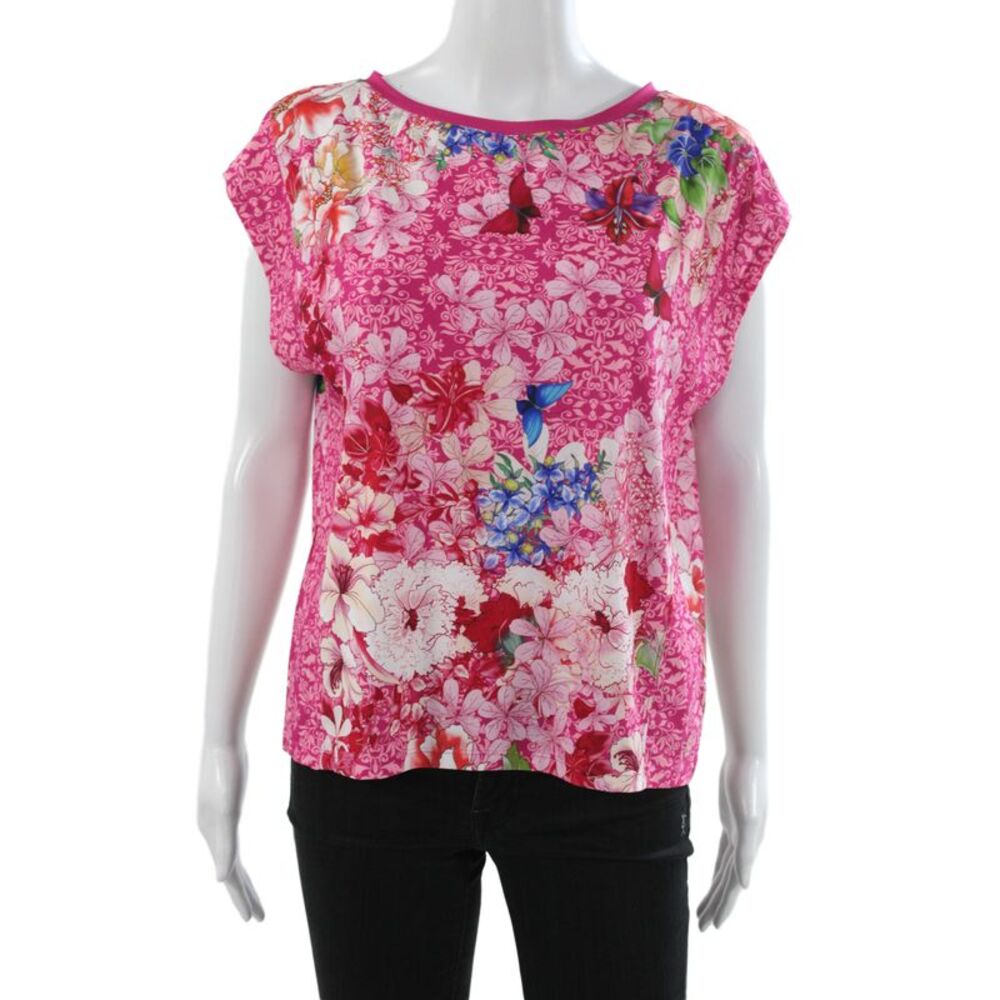 Johnny Was Women Floral Pullover Tee Multicolor Sleeveless Round Neck Size M